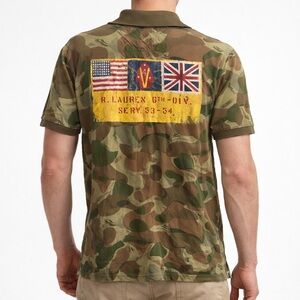 Polo by Ralph Lauren Men's Camo Polo with Yellow Flag Patch Vintage 1990’s